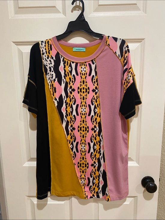 Sunshine & Rodeos Tops - Santana Row Pink Multi-Panel Short Sleeve Blouse